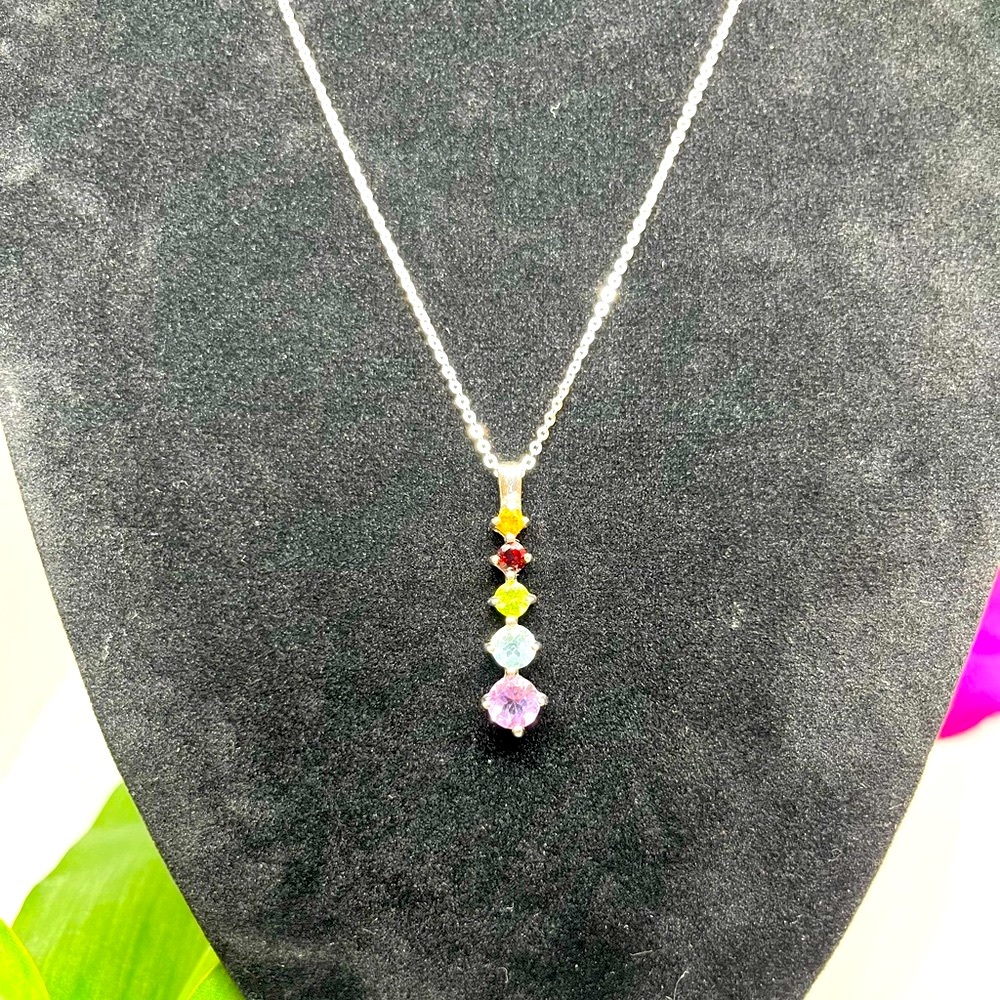 STERLING SILVER PENDANT NECKLACE WITH PRECIOUS GEMSTONES